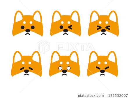 Cute Shiba Inu anxious facial expression illustration set 123532007