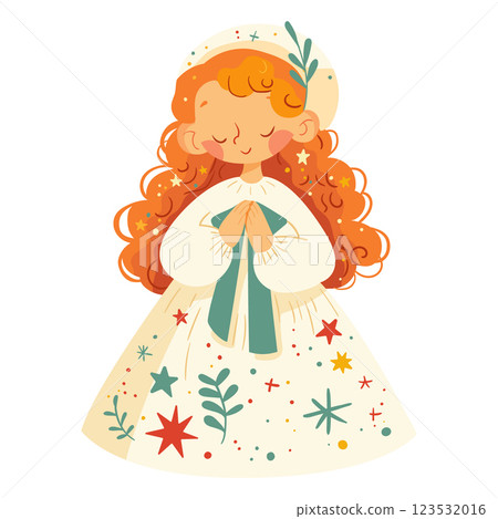 Cute girl with long wavy hair, wearing a white cap 123532016