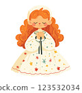 Cute little girl in a dress with long curly hair 123532034