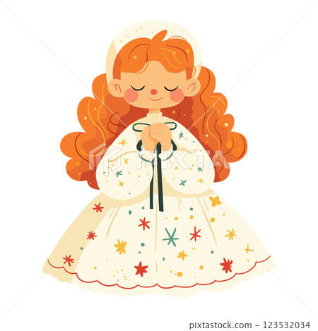 Cute little girl in a dress with long curly hair Cute little girl in a dress with long curly hair 123532034