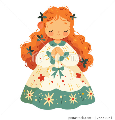 Sweet little girl, spring. Illustration on a white background 123532061