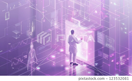 A medical professional interacting with an AI-powered diagnostic tool, showcasing the integration of technology in modern medicine 123532081