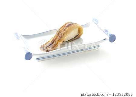 Grilled conger eel sushi photographed on a white background Grilled conger eel sushi photographed on a white background 123532093