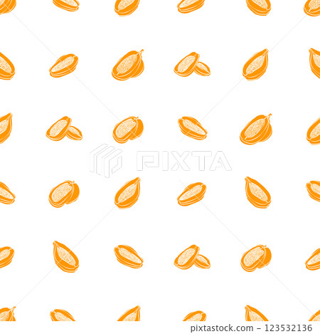Papaya seamless pattern. Fruit orange background. Food print Ideal for printing on fabric, wrapping paper, wallpaper, etc. Papaya seamless pattern. Fruit orange background. Food print Ideal for printing on fabric, wrapping paper, wallpaper, etc. 123532136