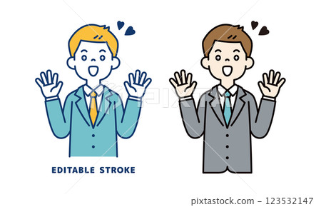 Vector illustration of a young businessman surprised with shining eyes_Line width can be edited 123532147