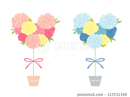 Carnation and rose heart bouquet illustration set 123532169