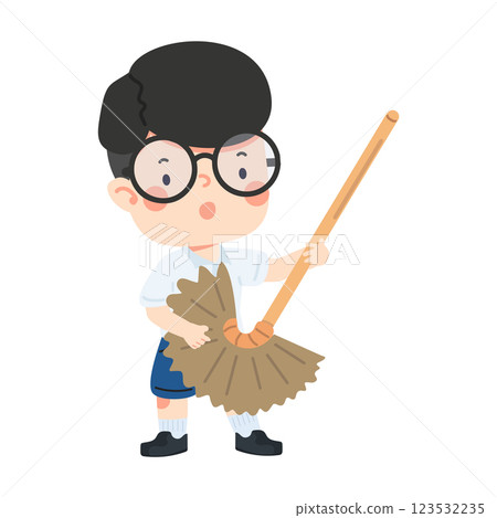 funny boy pretending to play guitar with a broom 123532235