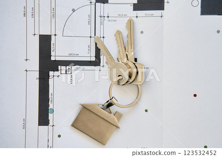 House keys on architectural blueprint House keys on architectural blueprint 123532452
