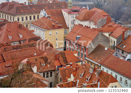 Historic Cityscape with Red Rooftops and Classic Architecture. Graz, Austria 123532460