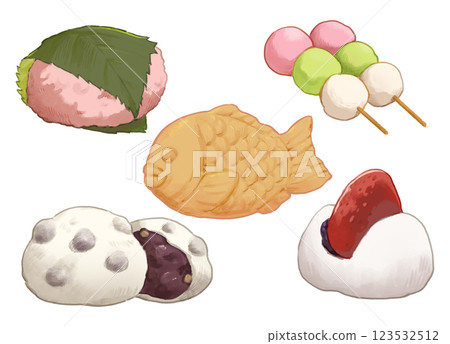 Japanese sweets illustration set (analog style) 123532512