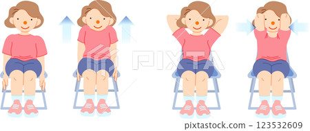 一位女士坐在椅子上運動的插圖 一位女士坐在椅子上運動的插圖 123532609