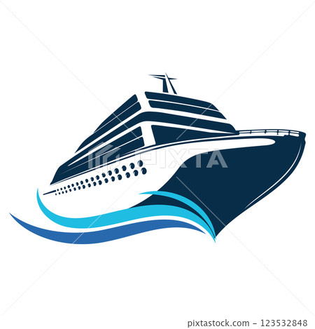 Big cruise sea liner on blue waves design 123532848