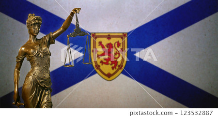 Lady Justice before a flag of Nova Scotia 123532887