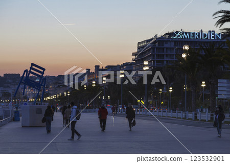 Le Meridien hotel on the Promenade des Anglais in Nice at sunset 123532901