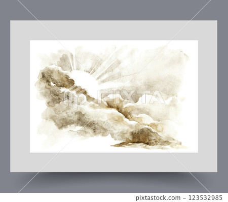 Sun emerges from behind clouds on warm summer morning to illuminate earth with its rays 123532985