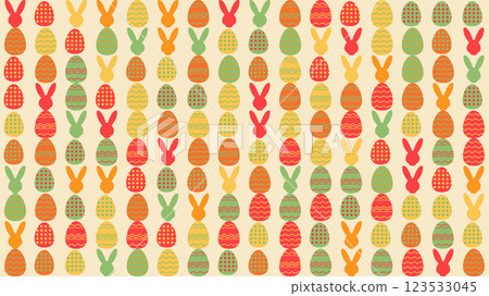 egg and rabbit shape bauhaus style geometric pattern in easter color 123533045