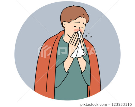 Sick man blow nose suffer from flu Sick man blow nose suffer from flu 123533110