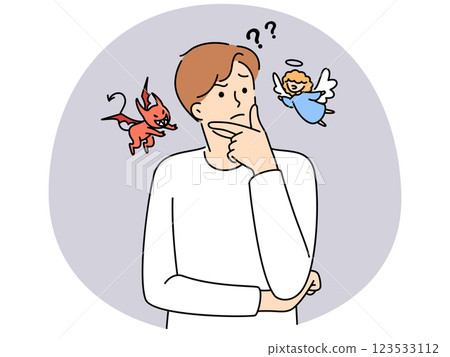 Confused man with devil and angel on sides 123533112