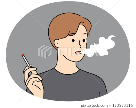 Young man smoking cigarette 123533116