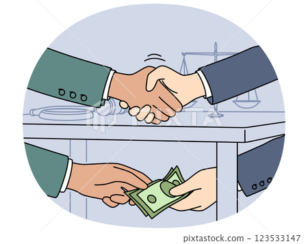 Official shakes hands with businessman after receiving bribe for unfair judicial decision Official shakes hands with businessman after receiving bribe for unfair judicial decision 123533147
