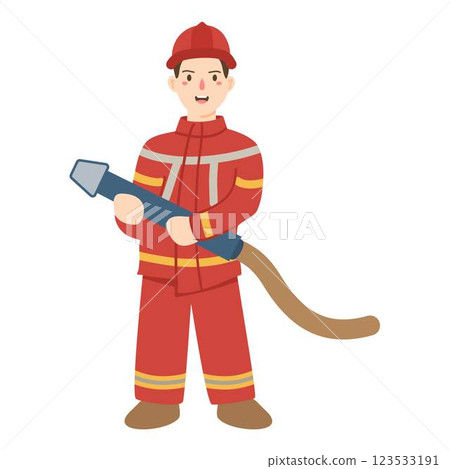 Handdrawn Organic Fireman with Hose 123533191