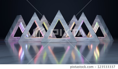 Marble triangles with neon lights creating a futuristic scene 123533337