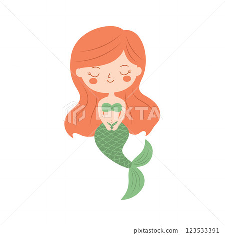 Cute Pretty Little Girl Mermaid Cartoon Character in the Sea with Happy Expression 123533391