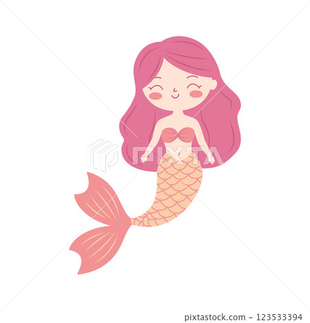 Cute Pretty Little Girl Mermaid Cartoon Character in the Sea with Happy Expression 123533394