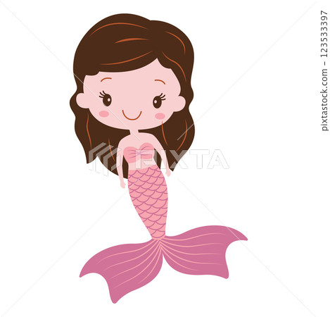 Cute Pretty Little Girl Mermaid Cartoon Character in the Sea with Happy Expression 123533397