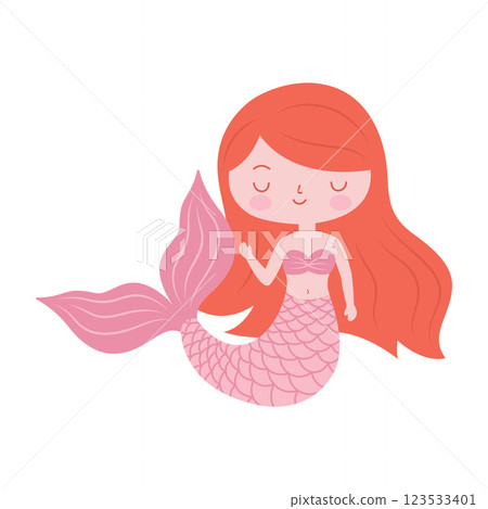 Cute Pretty Little Girl Mermaid Cartoon Character in the Sea with Happy Expression 123533401