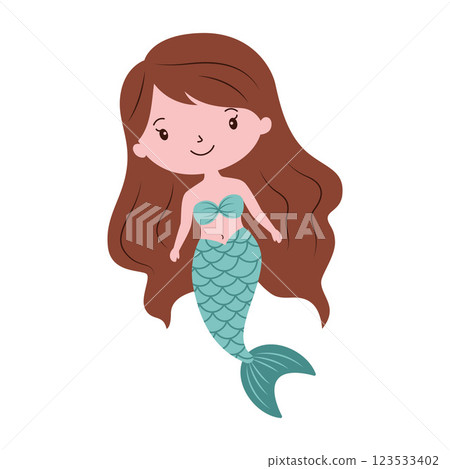 Cute Pretty Little Girl Mermaid Cartoon Character in the Sea with Happy Expression 123533402