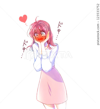 A blushing woman in love, heart pounding 123533752