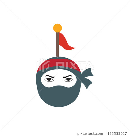 Cartoon ninja with red headband and flag Cartoon ninja with red headband and flag 123533927