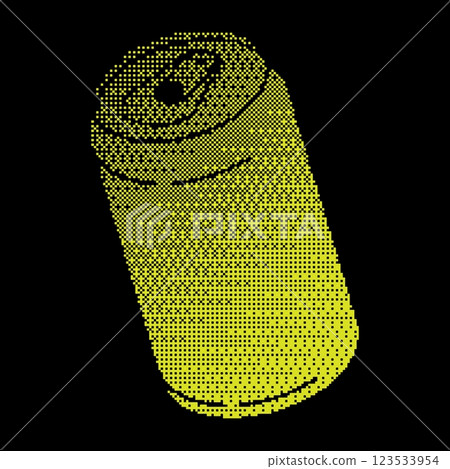 Pixel aluminum drink can silhouette icon. Aluminum can with soft drinks. Storing cocktails and soda in jar. Simple black and yellow vector isolated on black 123533954