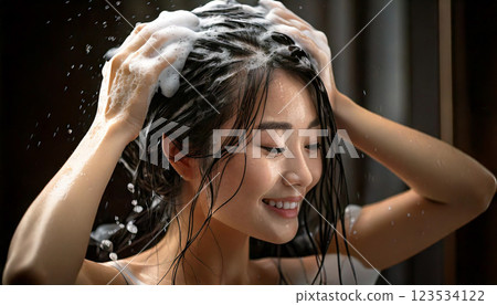 Woman shampooing (AI-generated image) Woman shampooing (AI-generated image) 123534122
