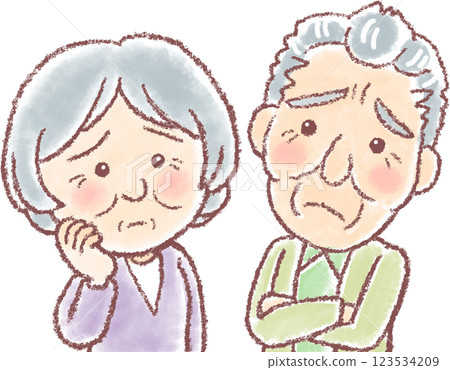 Elderly men and women_Grandpa_Grandma_troubled face Elderly men and women_Grandpa_Grandma_troubled face 123534209