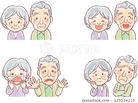 Elderly men and women_Grandpa_Grandma_Facial expression set_Upper body 123534213