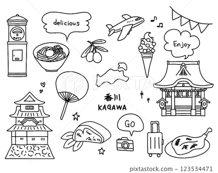 Kagawa hand-drawn illustration set Kagawa hand-drawn illustration set 123534471