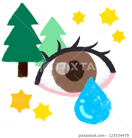 Simple illustration, crayon touch, pollen allergy, itchy eyes 123534479