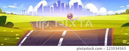 Green field highway to modern city 123534563