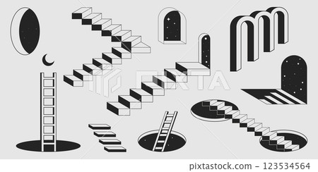 Abstract surreal ladders set isolated on white 123534564