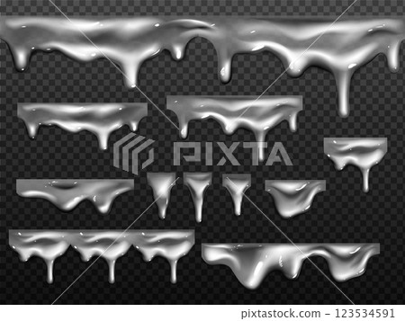 Liquid metal drips set on transparent background 123534591