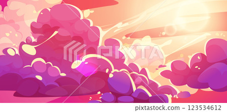 Anime style sunset sky with fluffy clouds Anime style sunset sky with fluffy clouds 123534612