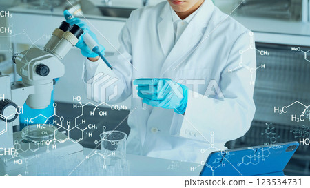 實驗研究人員和分子結構圖像 123534731