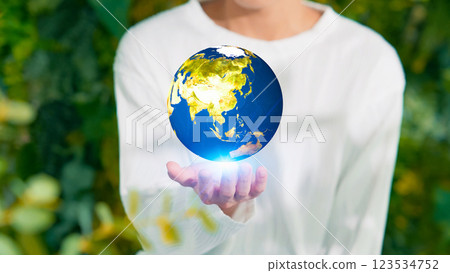 一個把地球漂浮在手掌上的人環保形象 一個把地球漂浮在手掌上的人環保形象 123534752