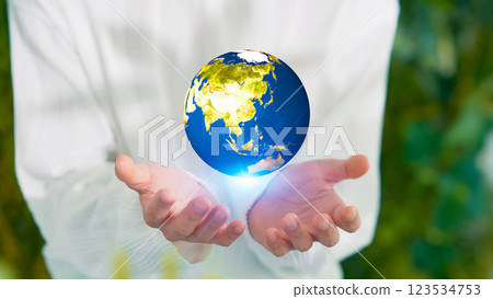 A man who floats the earth in his palm Environmental protection image 123534753