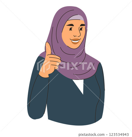 Muslim woman showing thumbs up vector isolated 123534943