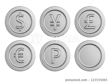 Vector set of various silver coins 3DCG illustration 123535065