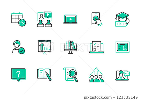 Online education and courses - set of line design style icons 123535149