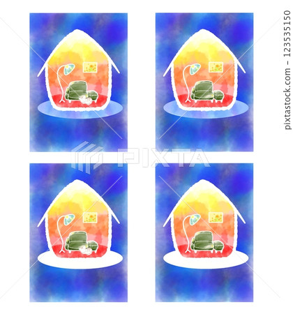 Cute and simple, underfloor heating house image illustration, hand-drawn watercolor style 123535150